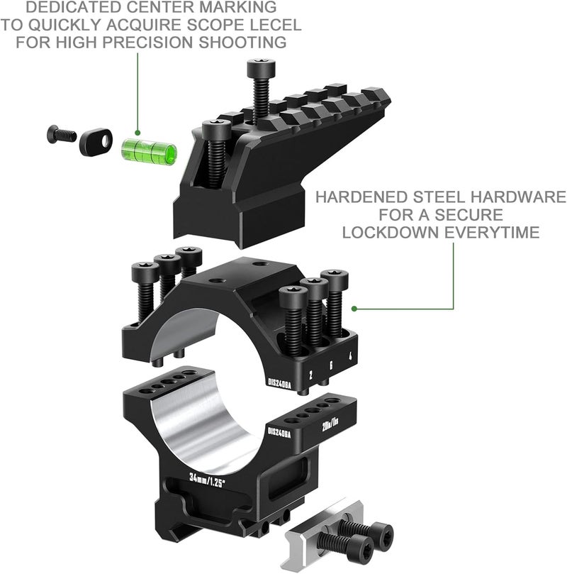 DISCOVERYOPT Store Heavy Duty Scope Rings-7075 Aluminum Precision Lapped Picatinny Mount with Bubble Level, Picatinny Rail, for Rifle Scope Mounting - Image 3